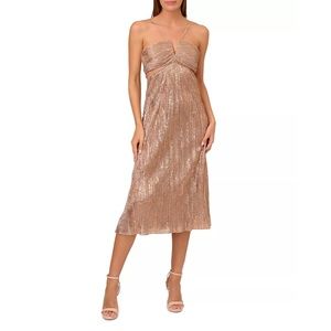 NWT Liv Foster Metallic Halter Midi Dress with Cut Outs in Rose Gold | Size 0
